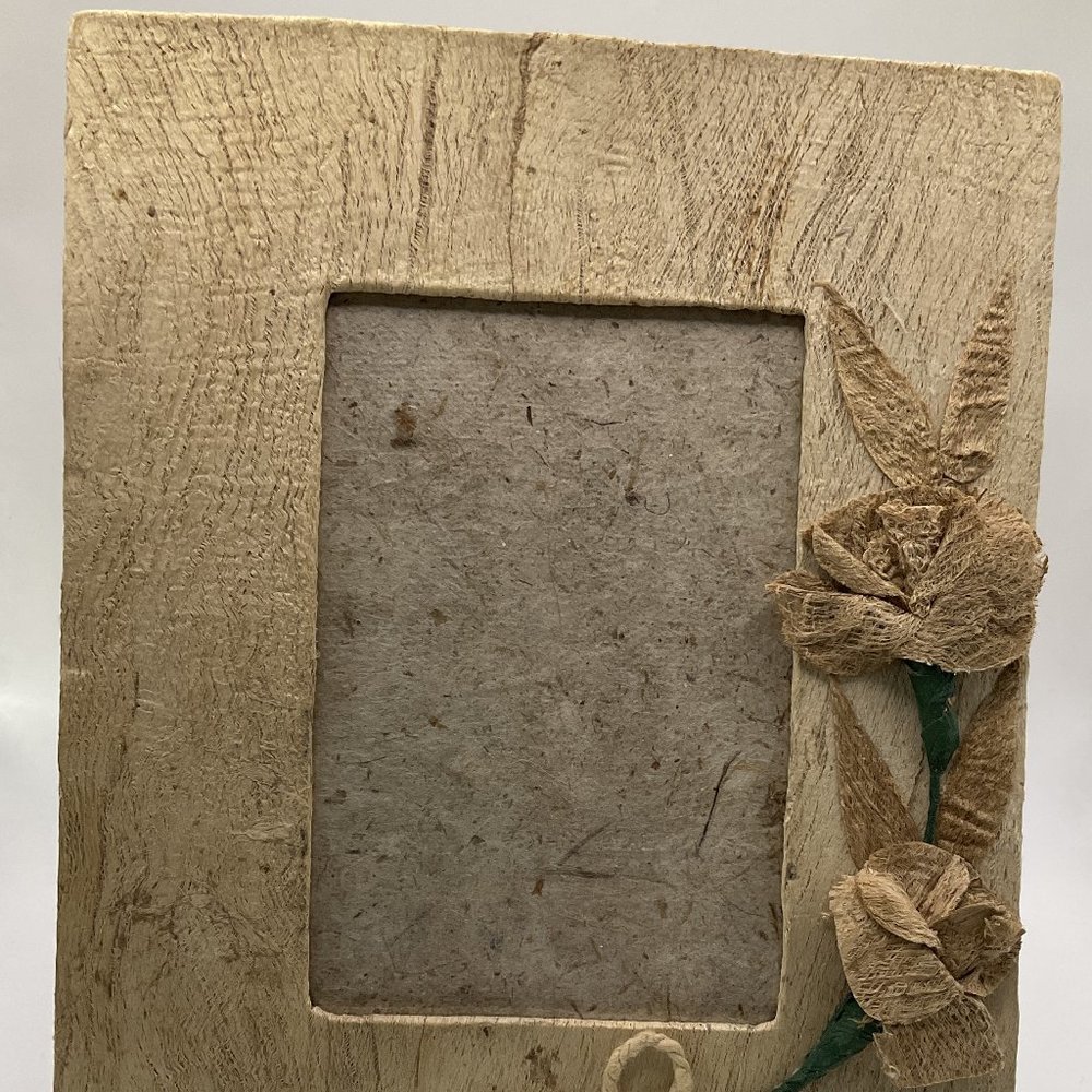 Recycled Paper Picture Frame w/ 3d Burlap Rose
